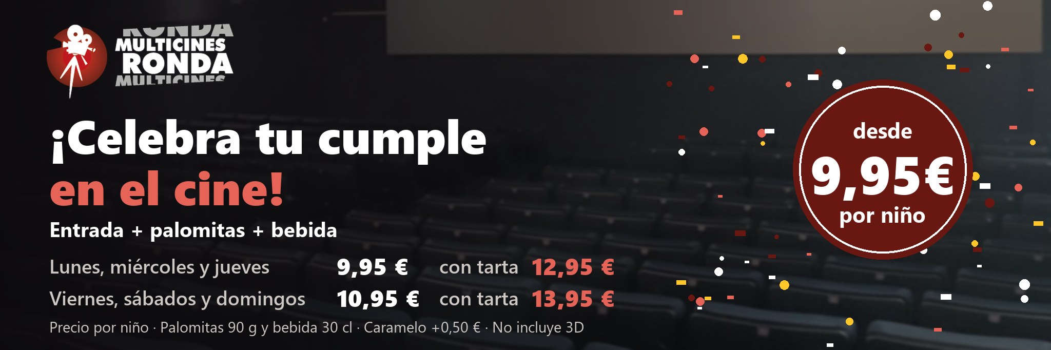 Celebra tu cumple en el cine: entrada, palomitas y bebida desde 9,95 € por niño